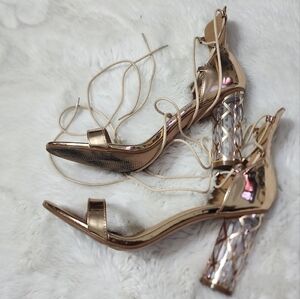 Elegant Gold Lace-Up Heels